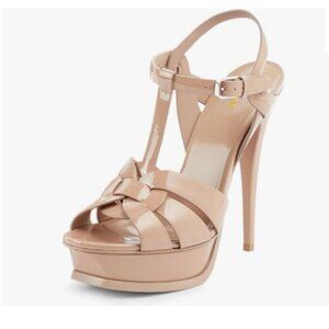 YDN Nude Strappy Platform Sandals Peep Toe Stiletto Heels T-strap Shoes